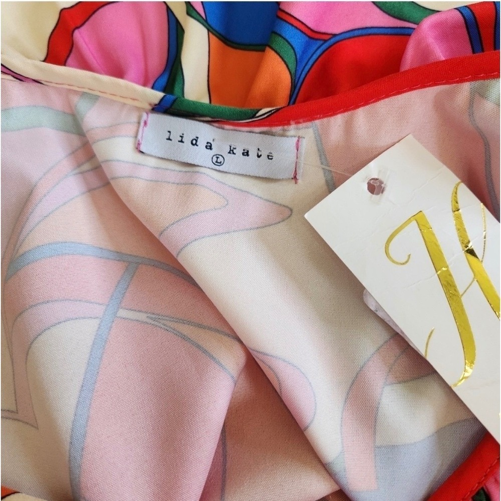 NWT Lida Kate Abstract Psychedelic Tiered Maxi Dress in Pink Multi Color Large - Picture 8 of 9